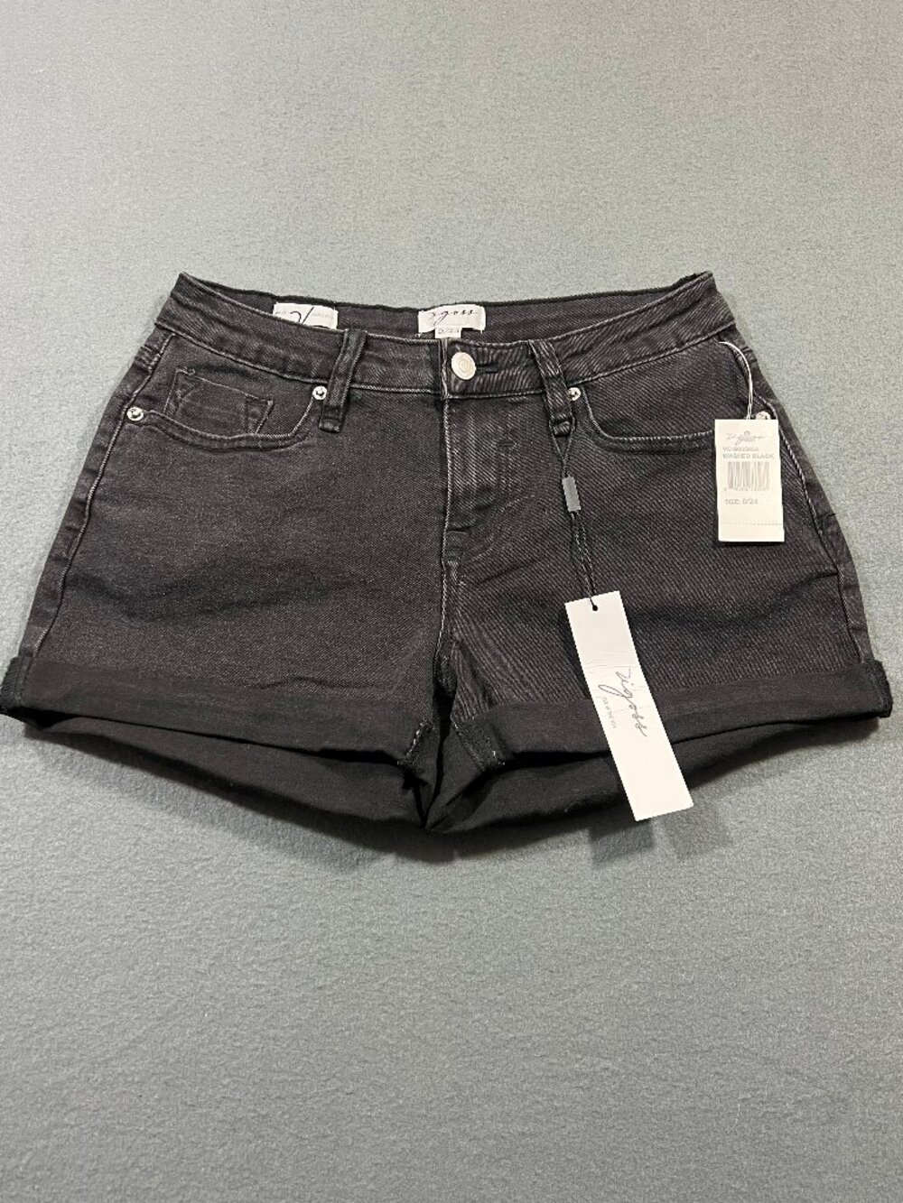 Vigoss Marley Black Denim Shorts Cuffed Stretch Jean Shorts 0 24